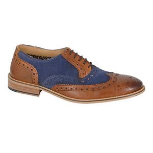 Roamers Mens Leather Brogues / Tan/Navy